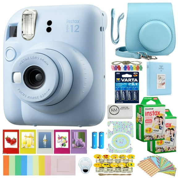 FUJIFILM INSTAX MINI 12 Instant Film Camera |Pastel Blue Bundled with INSTAX Mini Instant Film |20 Exposures   Instax 8-in-1 Caiul Bundle   Varta AA Batteries   Microfiber Cleaning Cloth (5 Items)