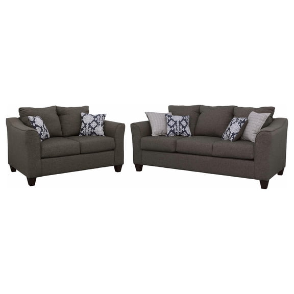 Salizar 2-piece Upholstered Flared Arm Sofa Set Charcoal Grey