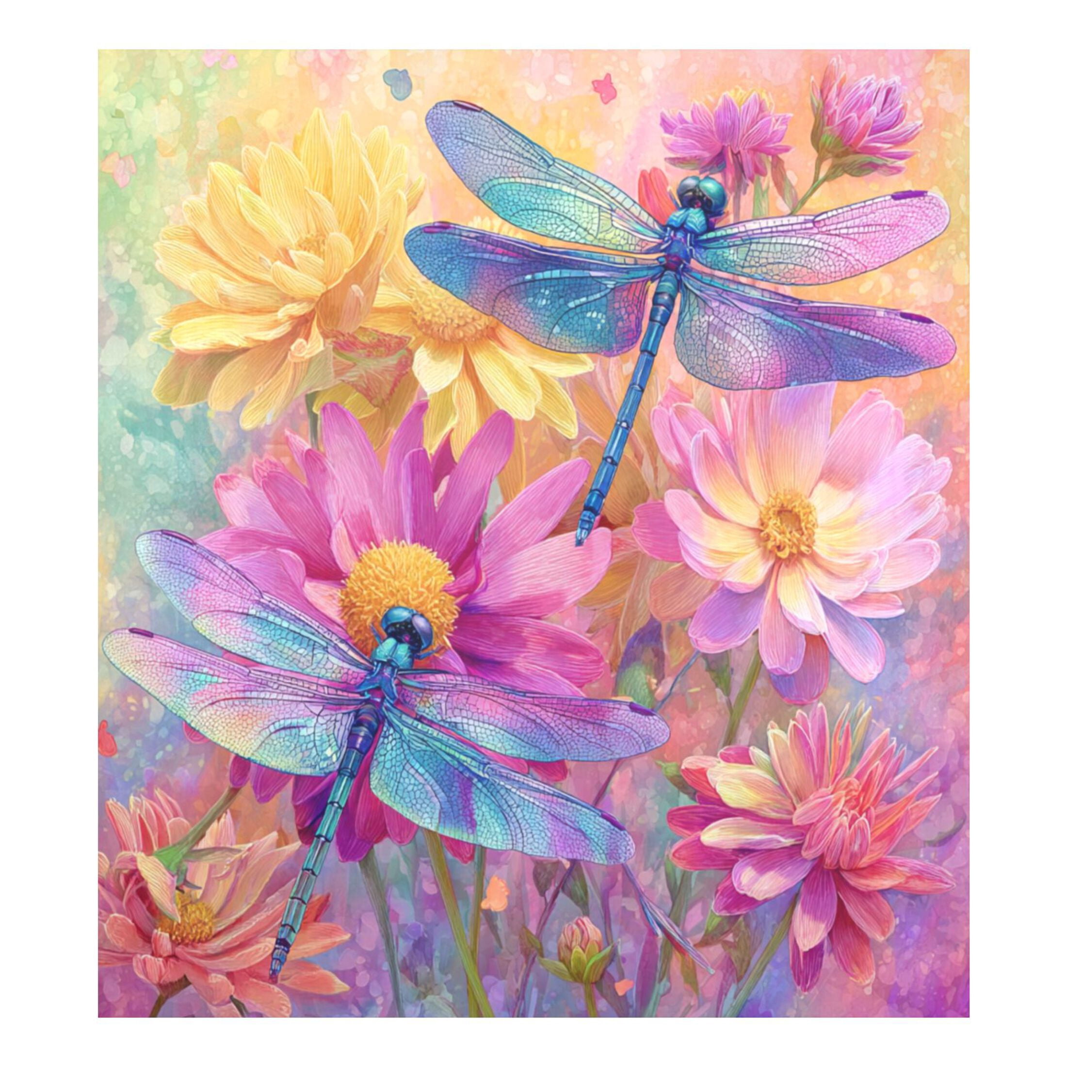 23"x26" Dishwasher Magnetic Refrigerator Magnet Cover Sticker Home Decorative Summer Dragonfly Blooms Print
