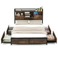 thumbnail image 2 of Gymax Queen Size Bed Frame w/ Bookcase Headboard & 4 Storage Drawers Vintage Brown, 2 of 10
