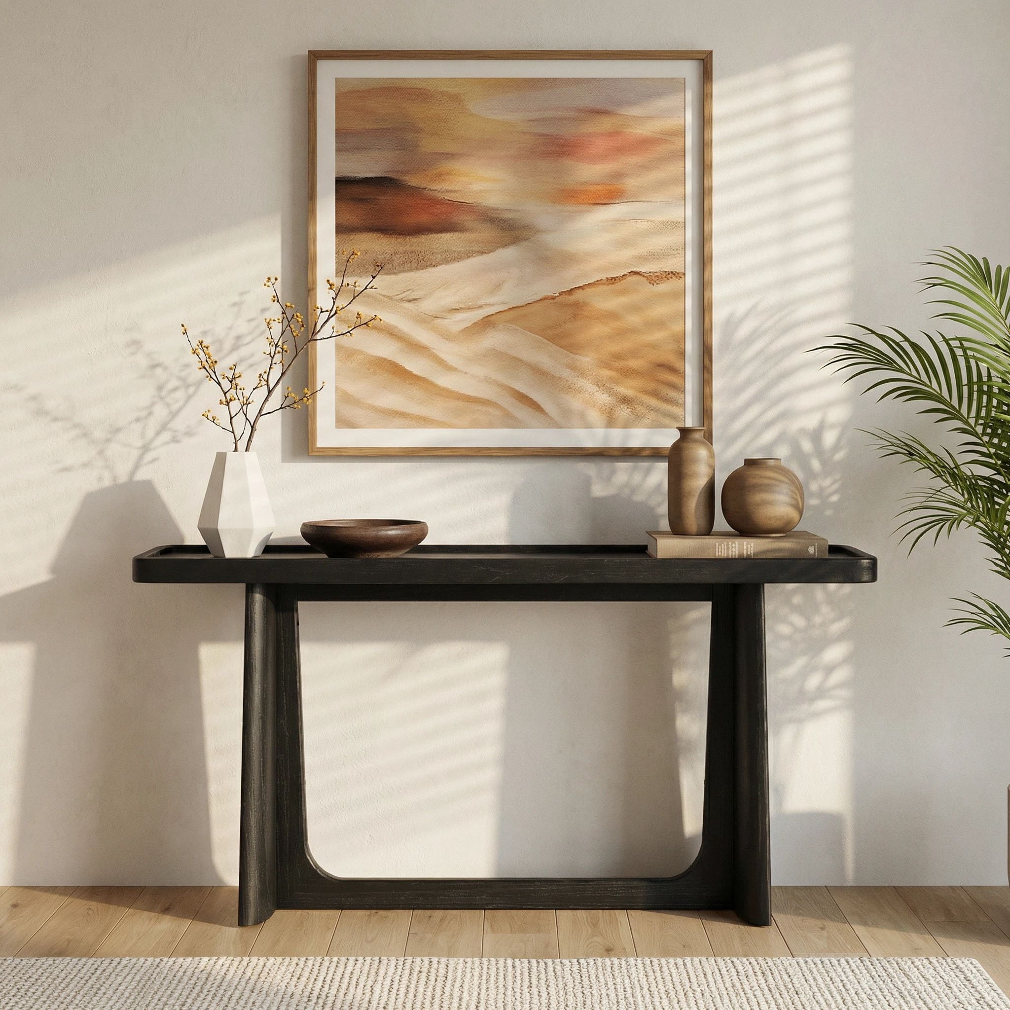 Euroco 58" Console Table with Tray Top Design, Narrow Long Sofa Table with Wood Frame, Farmhouse Entryway Table for Living Room, Hallway,Foyer,Black