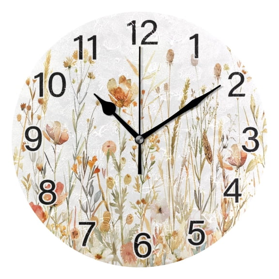 Ryvnso Watercolor Wild Flower Wall Clock Non Ticking Silent Kitchen Clock Battery Operated Clocks 10 inch