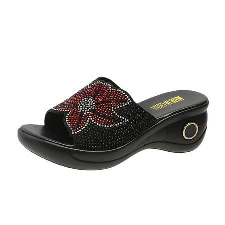 

Summer Saving Clearance! Kukoosong Womens Wedge Sandals Womens Thick Sole Shoes Beach Sandals Summer Non-Slip Causal Slippers Sandals Women Red 40