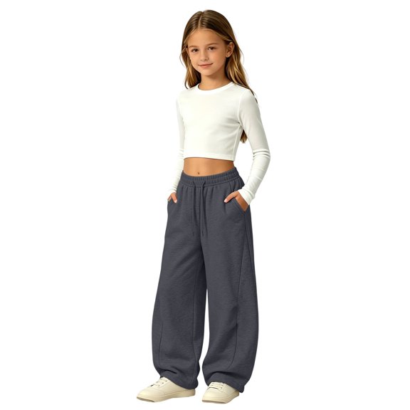 EnJoCho Girls Sweatpants Baggy Wide Leg Oversized Drawstring Elastic Jogger Pants Soft Bottoms For Kids Fall Holiday Everyday Casual Fashion Street Style Daily Outfit