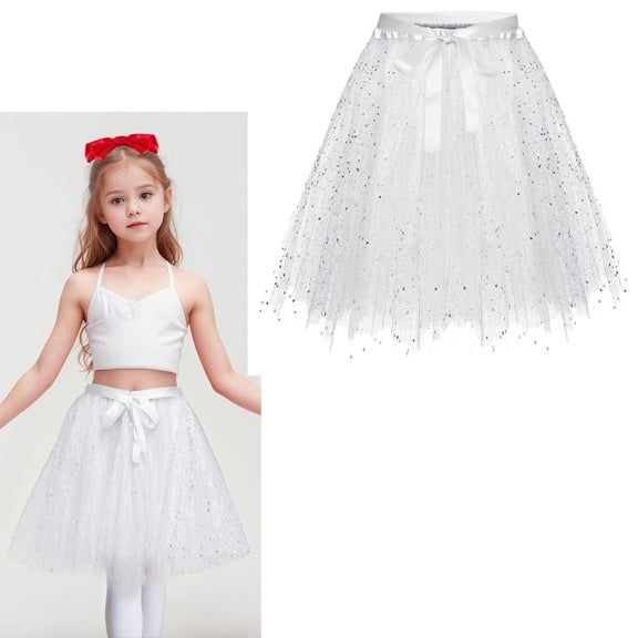 Tutu Skirt for Kids Girls Layered White Tutu Sparkle Tulle Skirt Elastic Waist Tutu Ballet Skirts Christmas Tutu