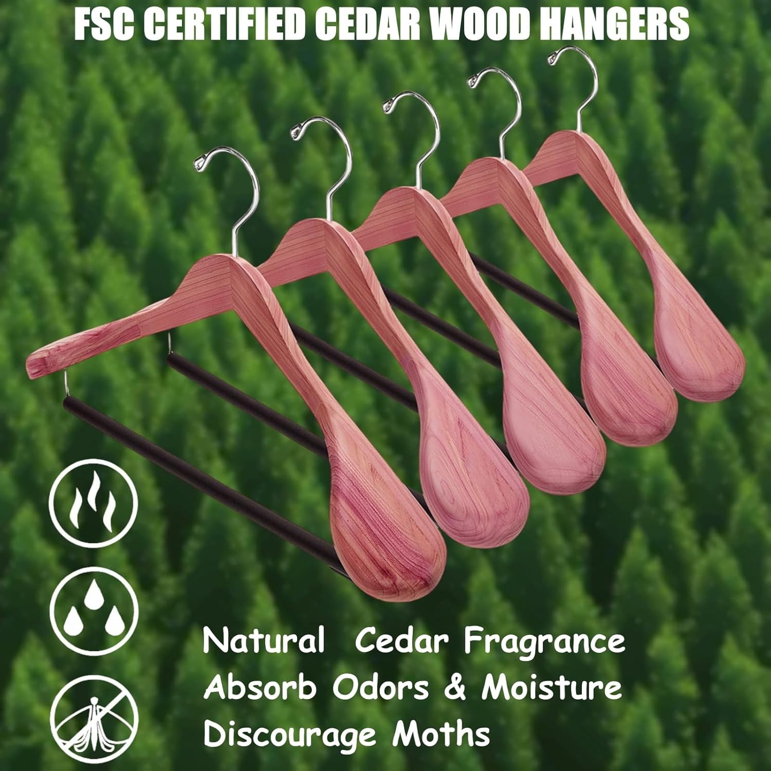 10 Pack American Red Cedar Wood Coat, Suit Hangers with Extra Wide Shoulder, Wooden Jacket Clothes Hanger Smooth Deluxe Aromatic Natural Cedar with Non Slip Velvet Pant Bar