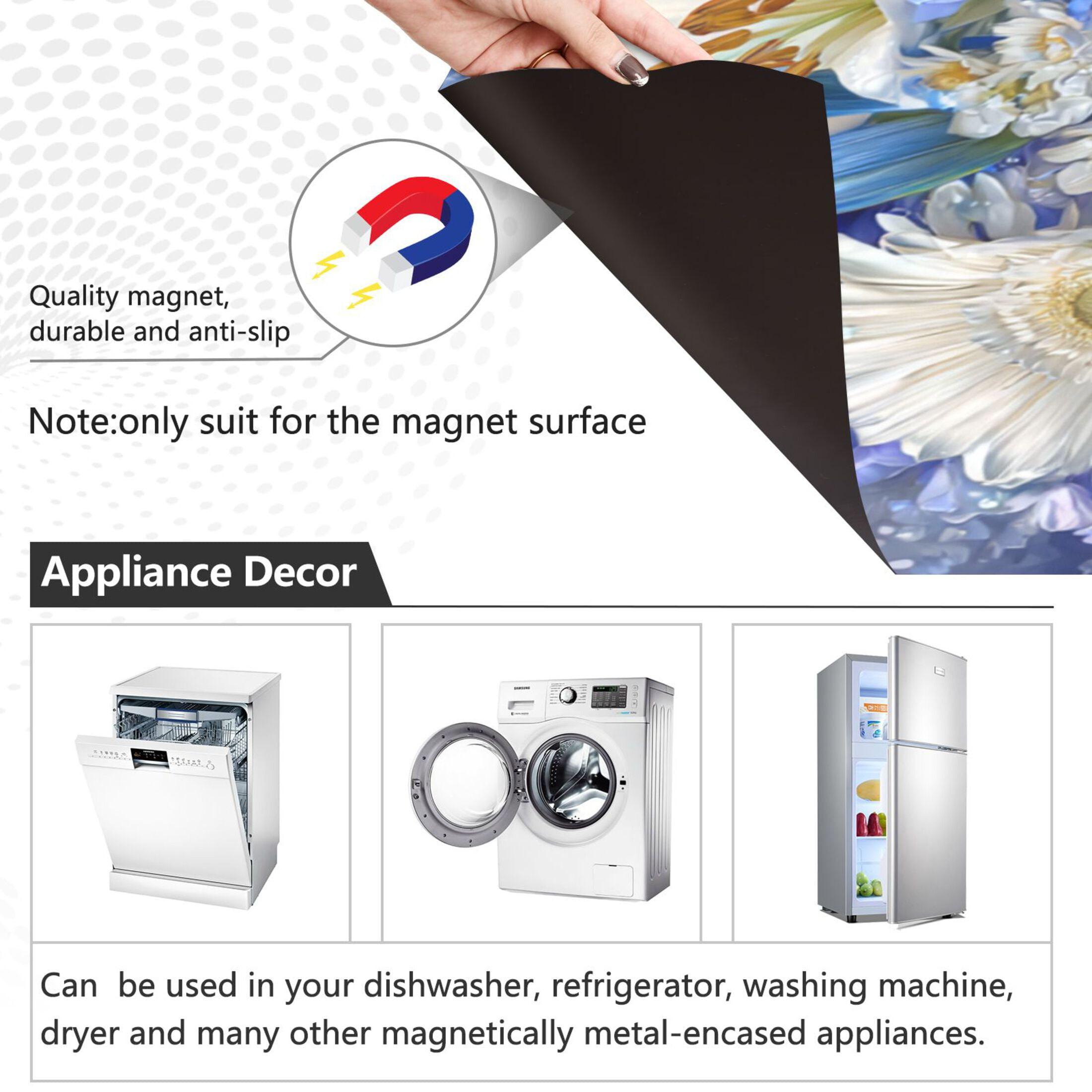 Dishwasher Magnetic Refrigerator Magnet Cover Sticker Home Decorative 23"x26" Blue and White Crystal Roses