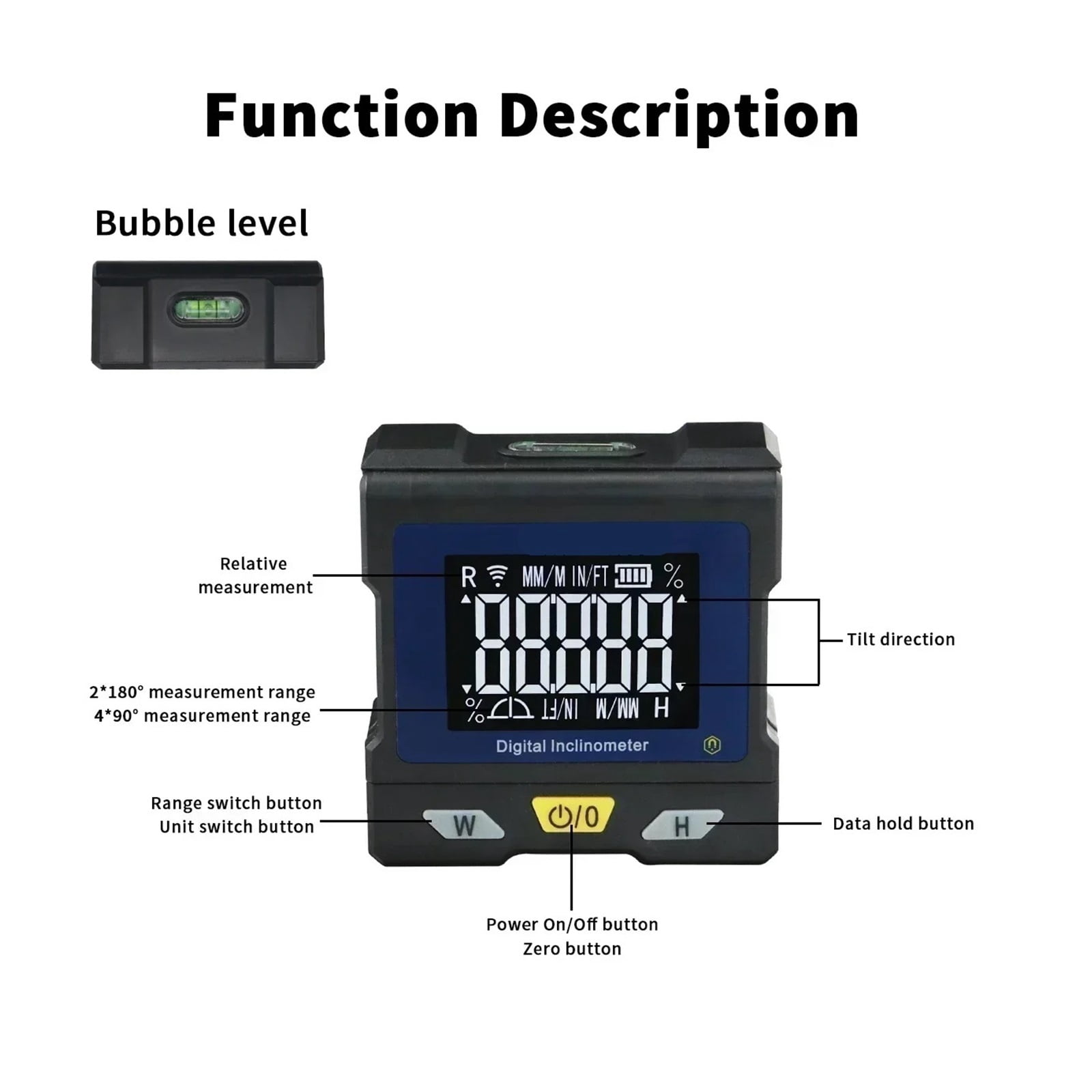 Digital Angle Gauge Protractor Inclinometer with Flip Up Display Bubble Level Box Measures ,Water-Proof & Dust Resistant