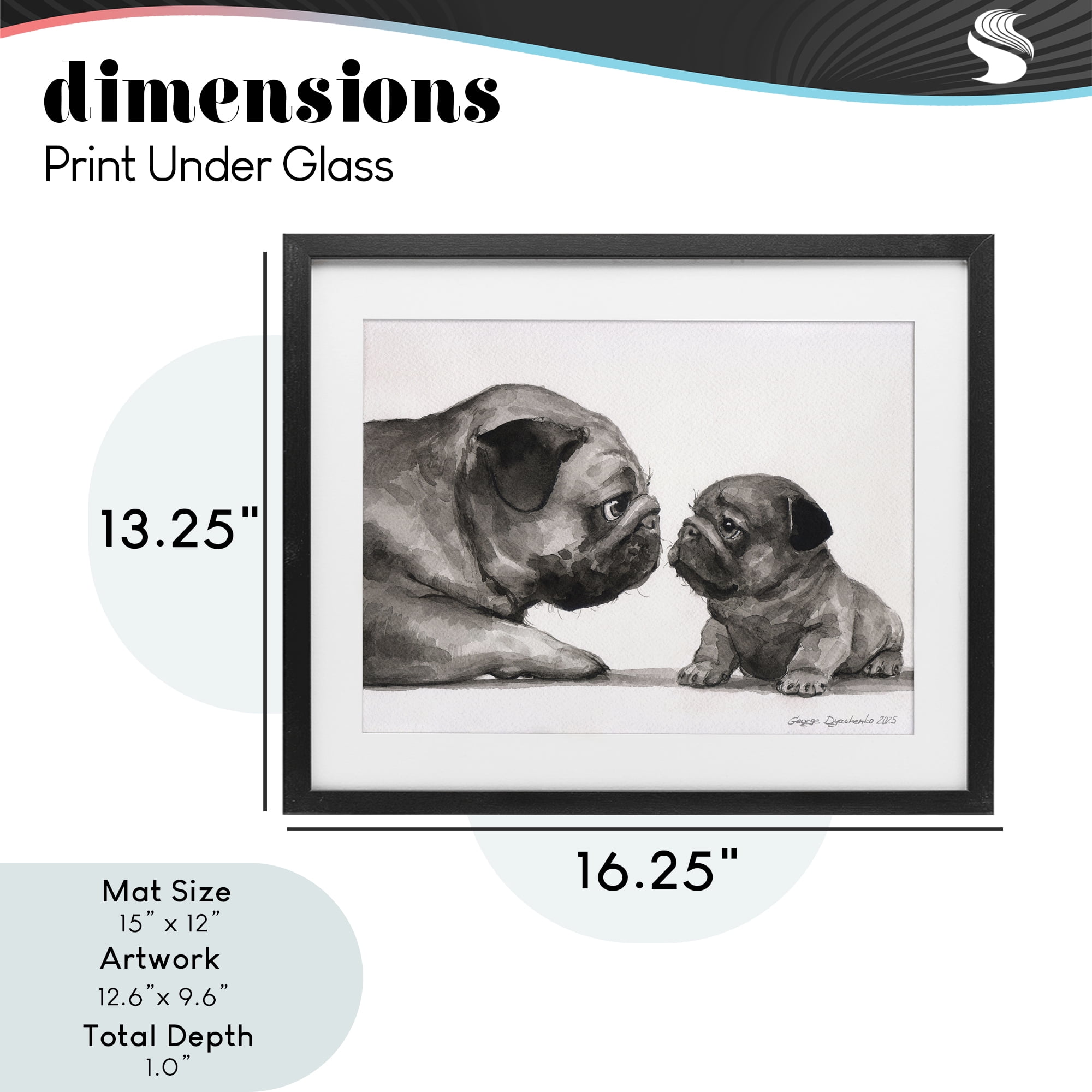 Stupell Industries Pug And Her Puppy Black Framed Print Under Glass, design by George Dyachenko