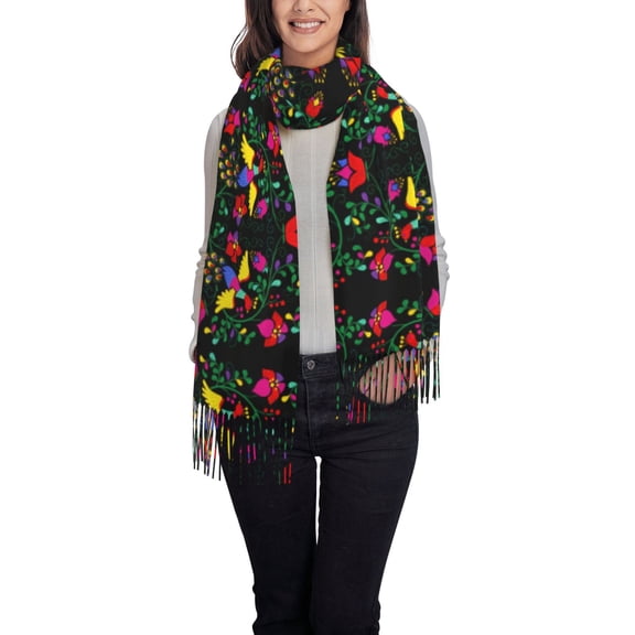 Rateoe Mexican Flower 2 Women's Traditional Scarf Wrap Tassel Shawl Fringes Neck Head Shawl Retro Scarf