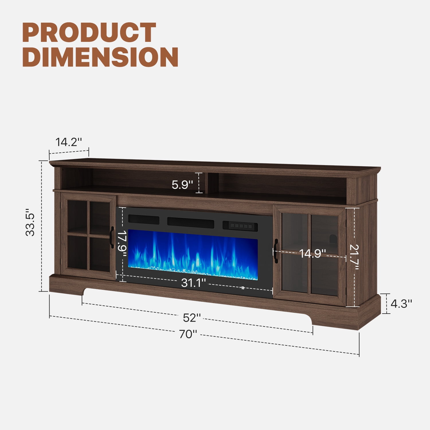 Sonegra Fireplace TV Stand, Farmhouse Entertainment Center for TVs Up to 81”, TV Console with Storage Cabinets, Media Console for Living Room, Brown