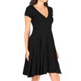 thumbnail image 2 of Women's Casual Stretch Flared A-Line Swing Loose V-Neck Short Sleeve Solid Midi Dress, 2 of 5