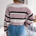 thumbnail image 4 of Odeerbi Women Sweater Trendy 2025 Casual Round Neck Sweater Stripe Long Sleeve Loose Sweater Autumn Blouse Tops Blue, 4 of 8