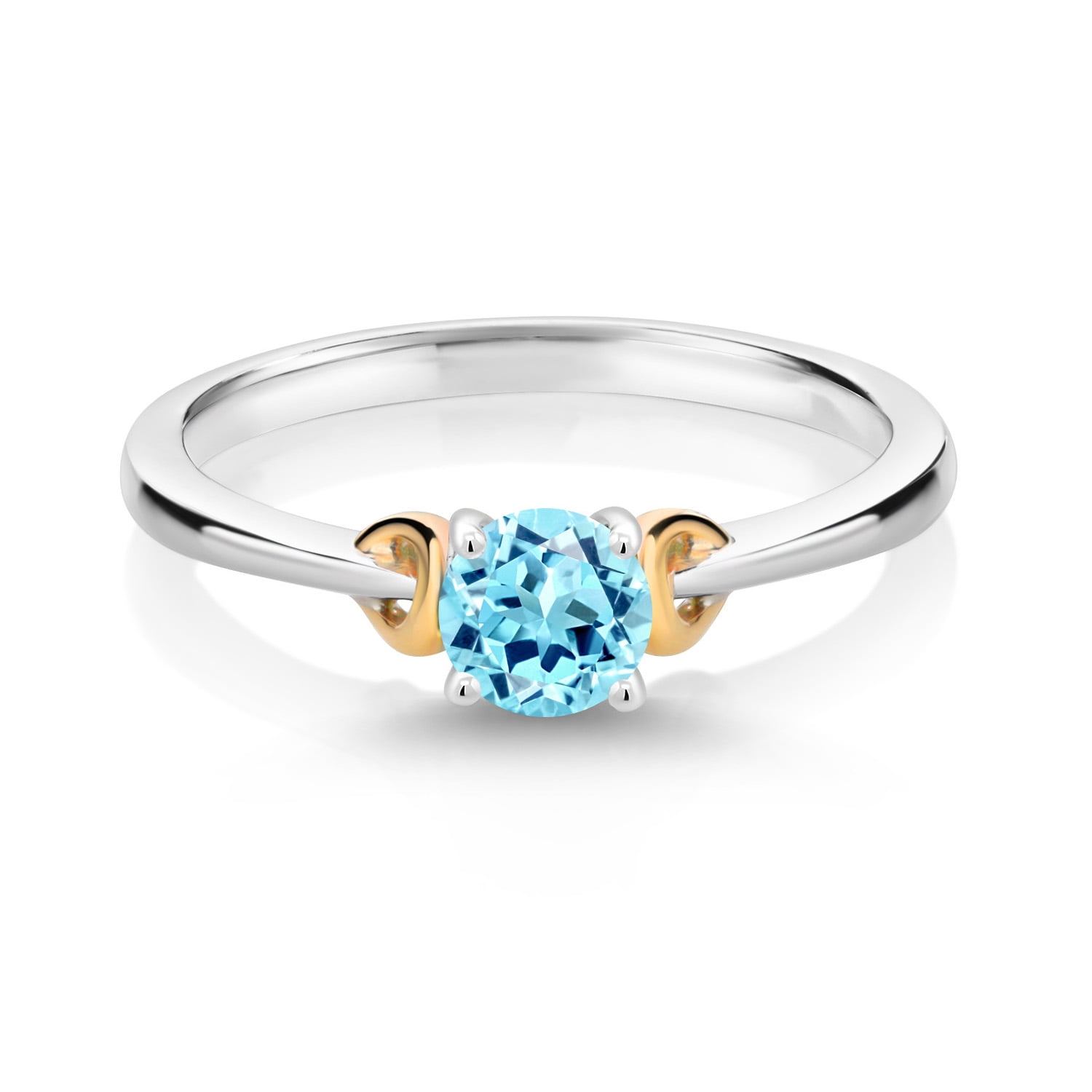 Gem Stone King 925 Sterling Silver and 10K Yellow Gold Blue Apatite Solitaire Engagement Ring for Women (0.50 Cttw, Round 5MM, Gemstone Birthstone, Size 6)