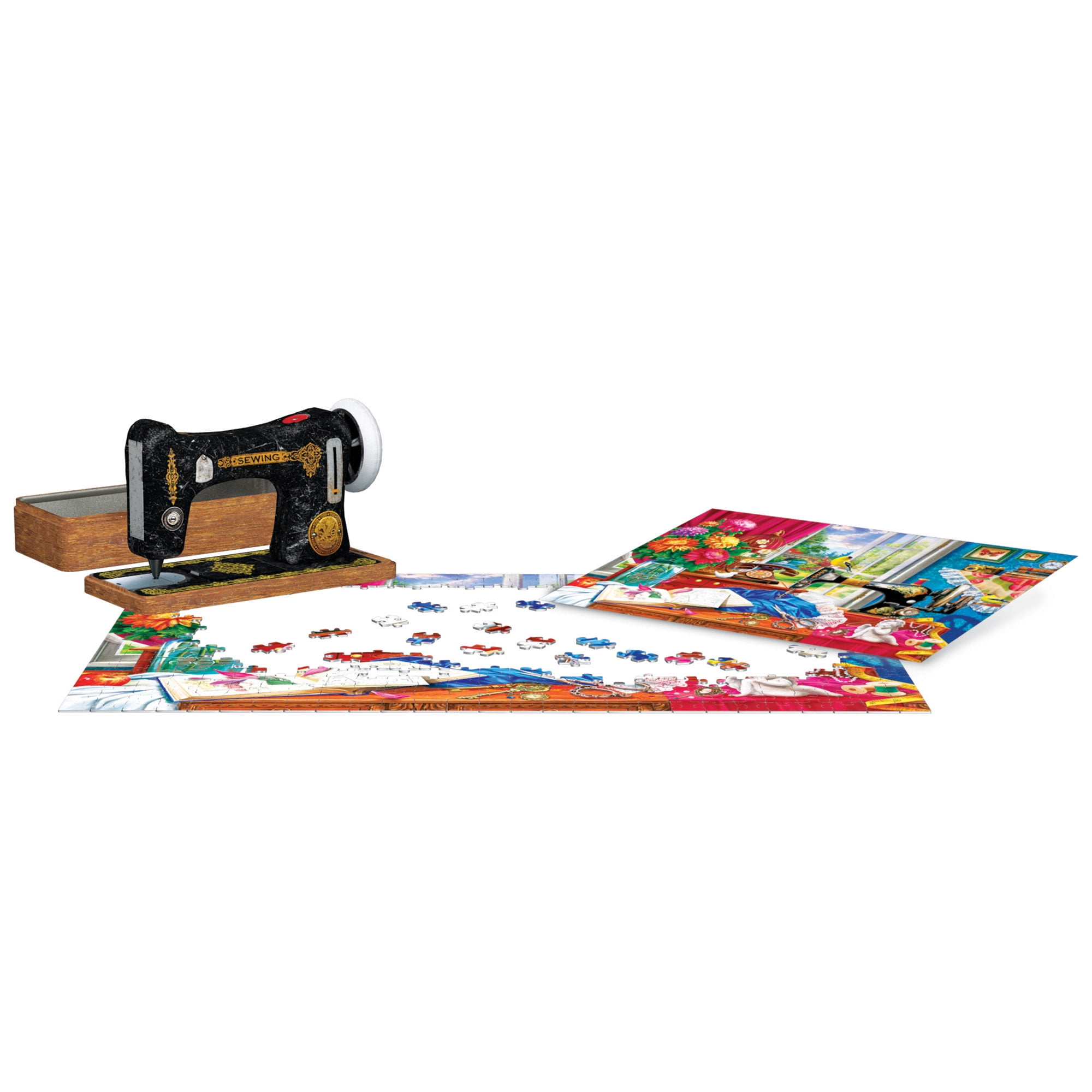 Eurographics: Puzzle Tin: Sewing Memories - 550 Piece Jigsaw - Collectible Decorative Vintage Sewing Machine Shaped Gift Tin, 13" x 19" Assembled