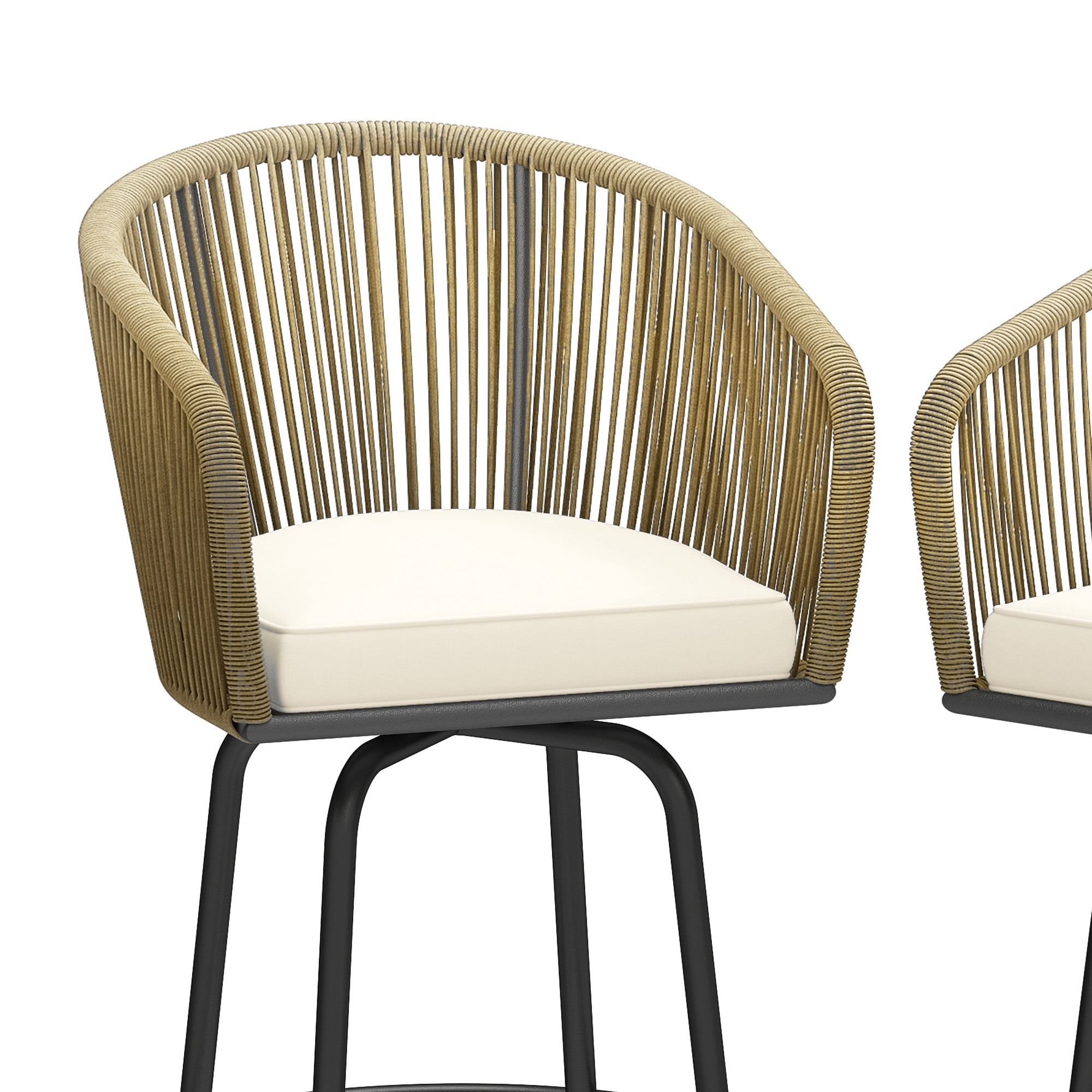 Uforic Set of 2 Beige 360° Swivel Outdoor Bar Stools, Woven Patio Chairs with Cushions & Footrests