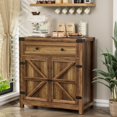 thumbnail image 2 of Farmhouse Coffee Bar Cabinet and Accent Sideboard, 30" Buffet Cabinet with Barn Door & Drawer, Wide Desktop Storage Cupboard with Adjustable Shelf for Kitchen, Entryway & Dining Room, Brown Wood Grai, 2 of 11
