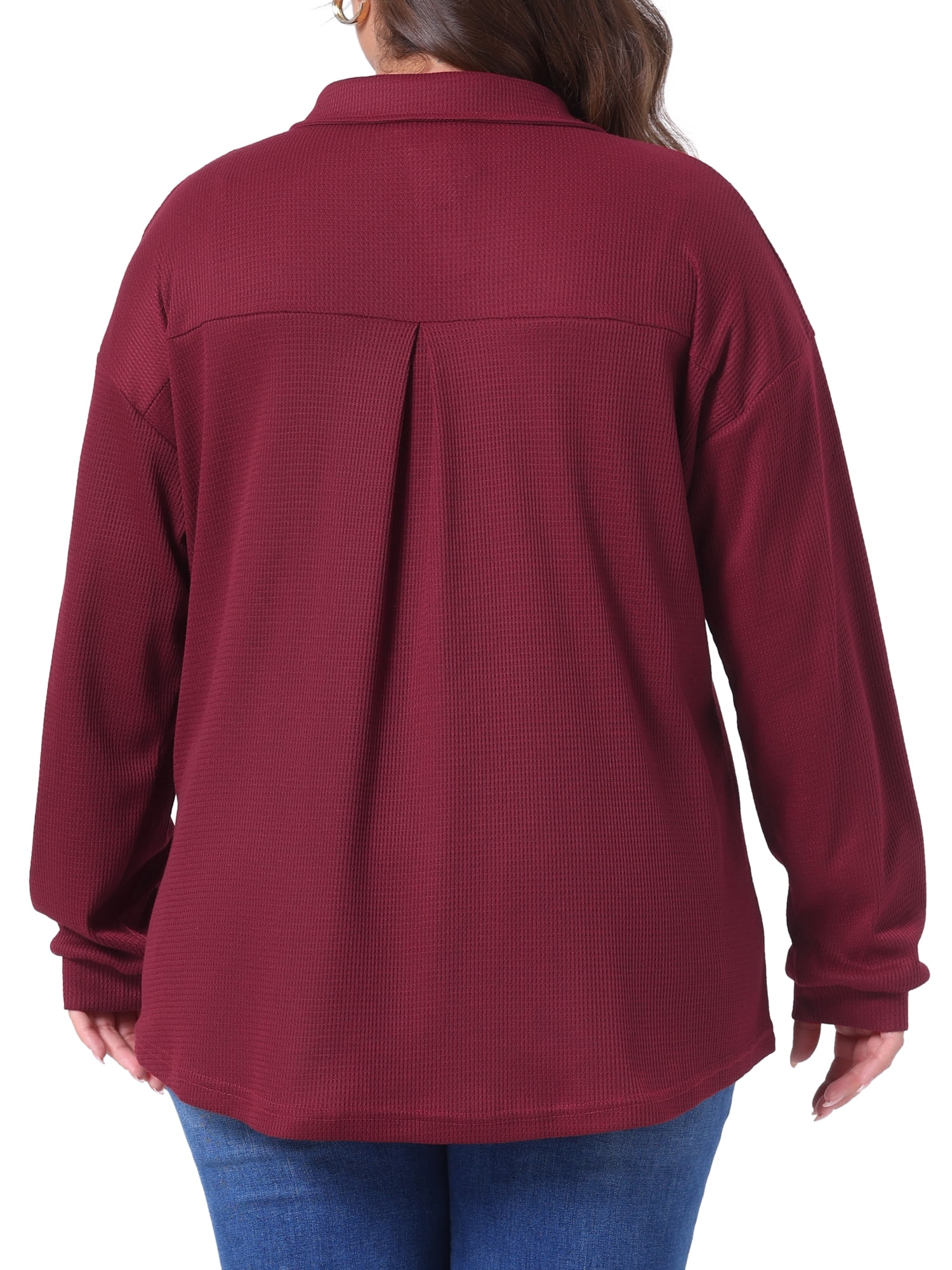 DARING DIVA Plus Size Waffle Knit Shirt Long Sleeve Button Down Jacket 4X Burgundy