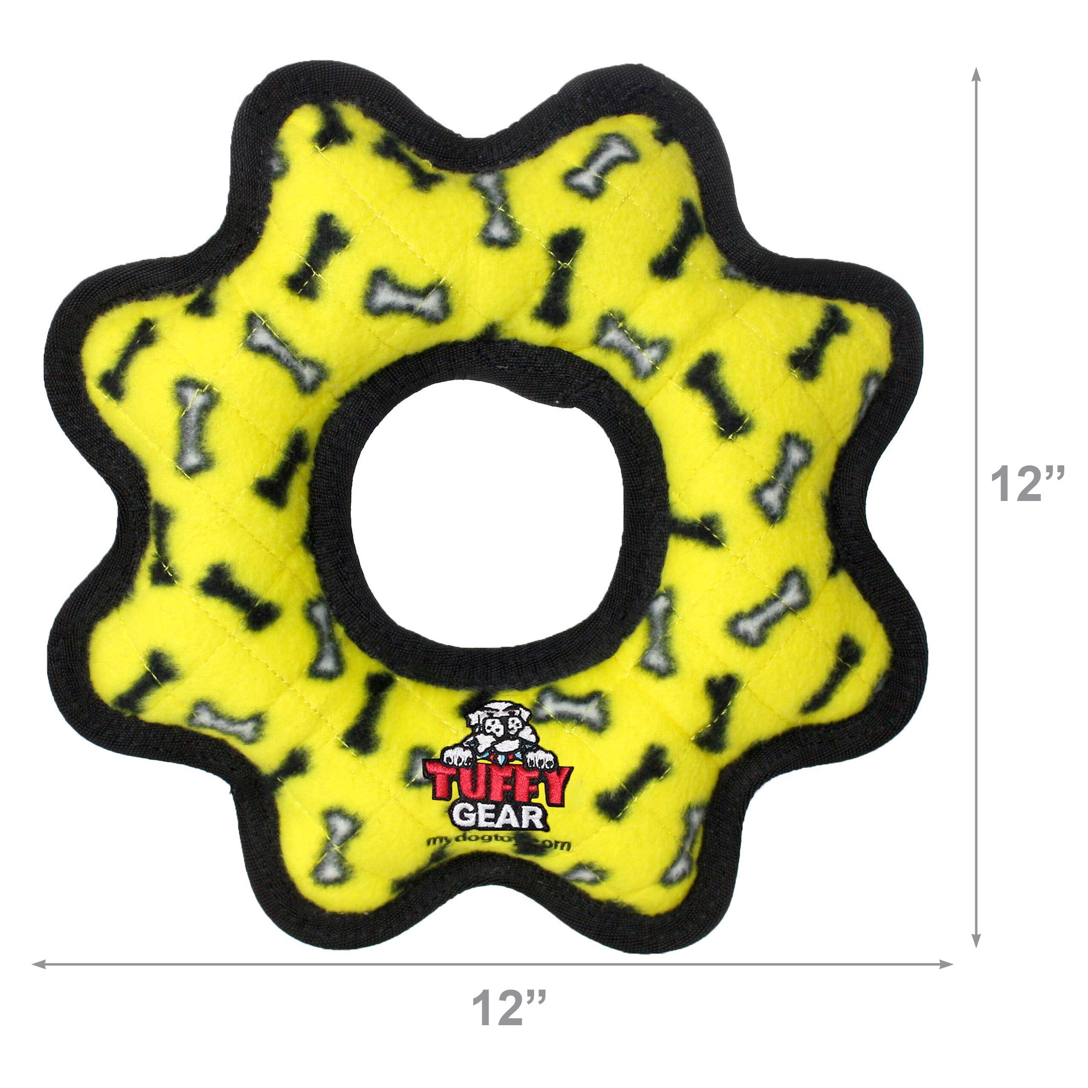 Tuffy Ultimate Gear Ring Yellow Bone Durable Plush Squeaky Dog Toy