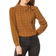 thumbnail image 1 of INSPIRE CHIC Women's Wear-to-Work Tops Checks Bow-Tie Neck Long Sleeve Blouses L Brown, 1 of 8