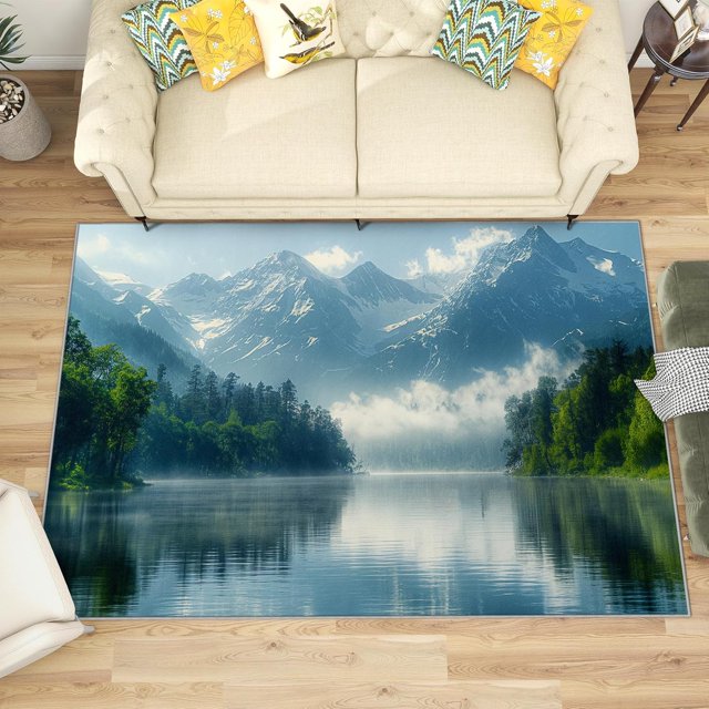 6x9 Rug, Mountain Rug Washable Non Slip Soft for Living Room Bedroom, Nature Landscape Area Rug, Forest Scenery Carpet, Mountain Home Decor & Gifts