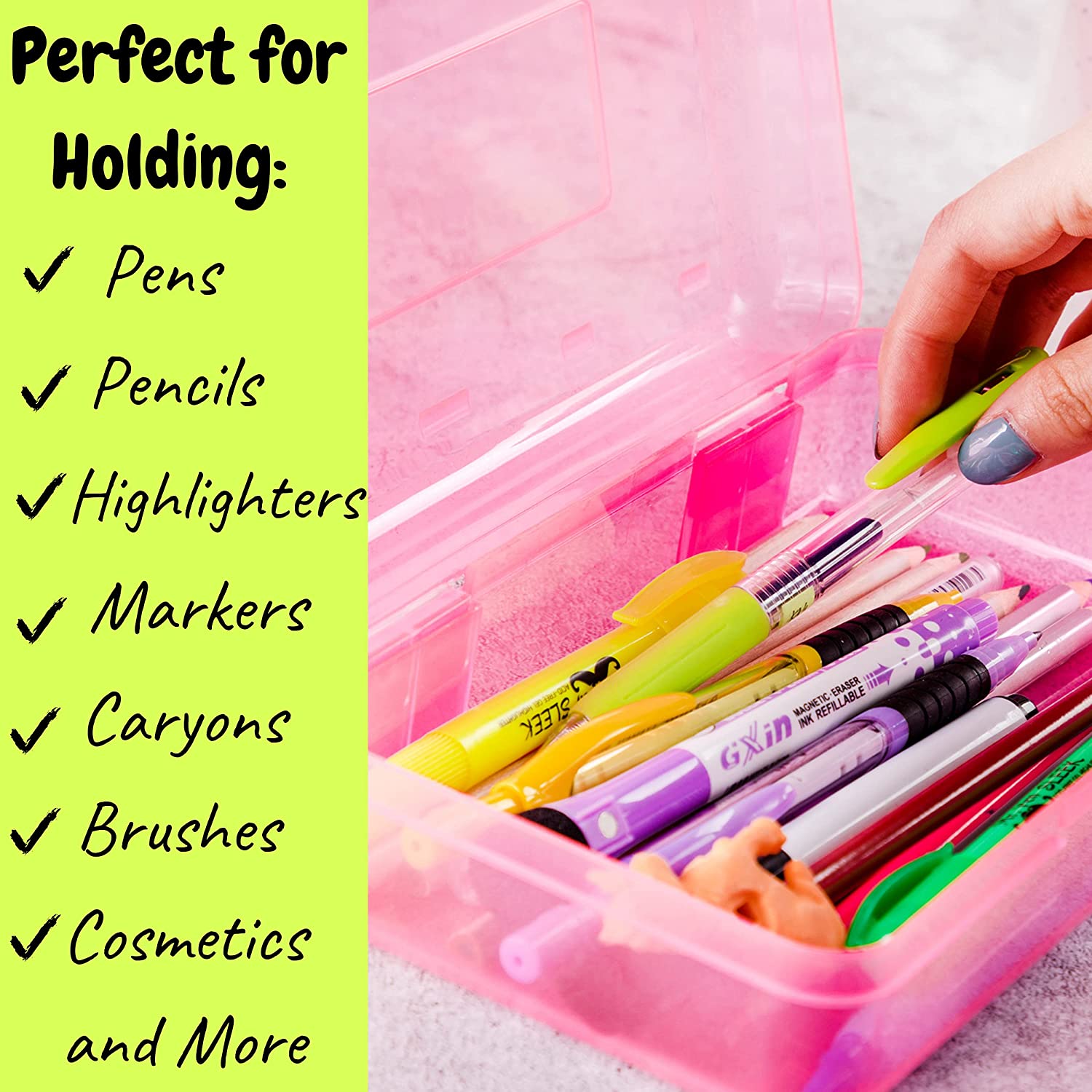 Pencil Box, 2 Pack, Assorted Color, Pencil Case for Kids, Pencil Box for Kids, Plastic Pencil Box, Hard Pencil Case, School Supply Box, Crayon Box - image 5 of 6