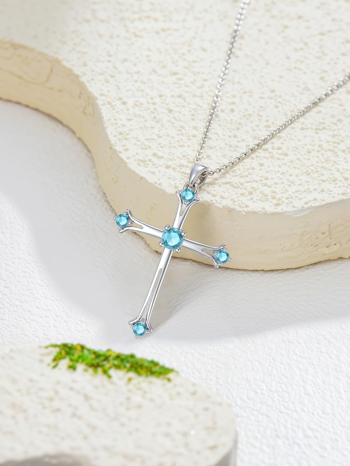 Dragonfly Cross Necklace 925 Sterling Silver Dragonfly Cross Pendant Necklace with March Aquamarine Heart Birthstone Birthday Jewelry Gift for Women
