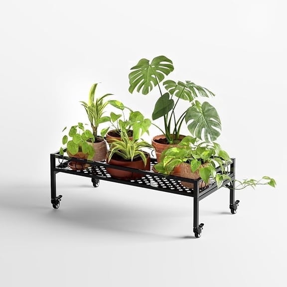 Zhongma 32.7x16x11.6 in Black Sturdy Metal Plant Stand with Wheels, Heavy Duty 220 LBS Capacity