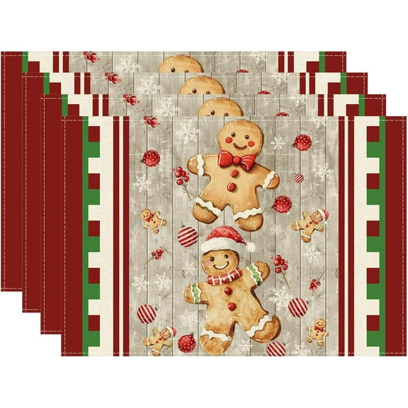 Red Gingerbread Man Christmas Winter Xmas Placemats Set of 4 Table Mats for Party Home Kitchen Dining Table Decorations 12x18 Inch