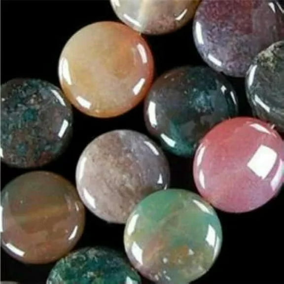 EOEMY 12mm Multicolor Rare Agate Onyx Coin Loose Beads Gemstones 15"