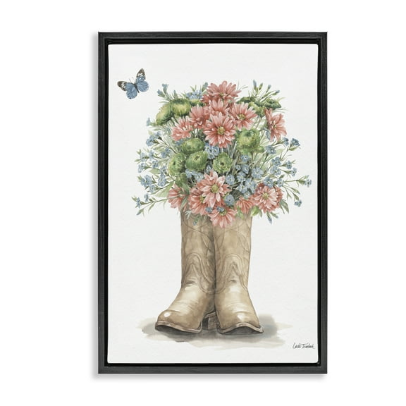 Stupell Industries Western Wildflower Boots Botanical & Floral Painting Black Floater Framed Canvas Art Print Wall Art, 17 x 25