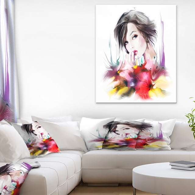 Belle Femme aux Cheveux Noirs - Portrait Abstrait Impression sur Toile