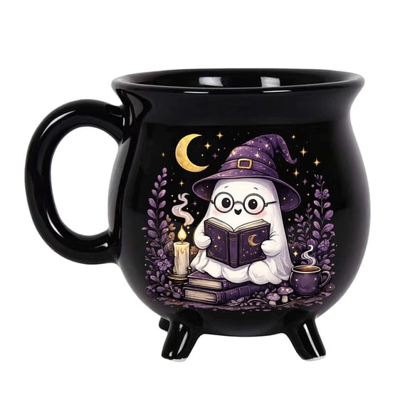 OADUKQ Witch Cauldron Mug, 11.5 Fl Oz Ceramic Novelty Witches Brew Cup with Tripod Feet, for Work and College Use, Black