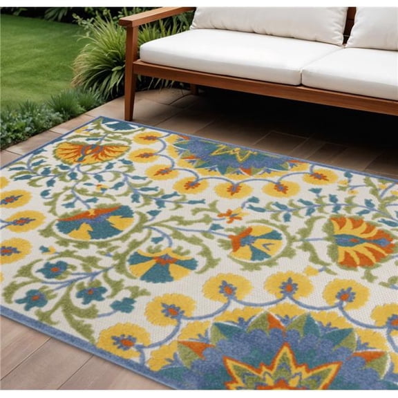 HomeRoots 546814 7 x 10 ft. Multi Color Floral Indoor & Outdoor Rectangle Area Rug
