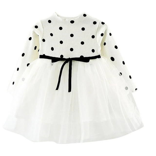 Odeerbi Vestido Princesa Tul Punto Lunar Niña Vestido Manga Larga Lunares Algodón Bebé