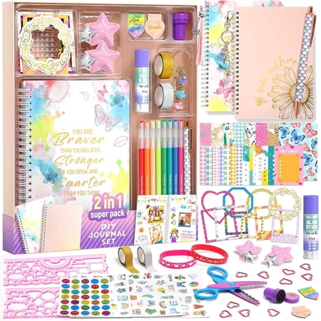 Sunrad 2PCS DIY Journal Kit for Girls ,Scrapbook & Diary Supplies Set,Art & Crafts Stationery Kit Gift for Tweens & Teens Ages 6-14