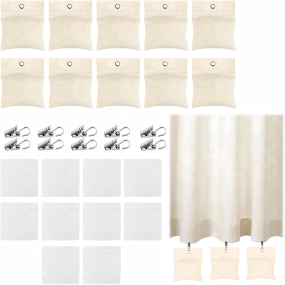 30 Pack Outdoor Curtain Weights, 24oz Large Capacity Curtain Weights Bags Drapery Bottom Weighted Sandbag Bags with Sealed Bags & Clips for Drapes Pergola Cabana Gazebo Garden Yard