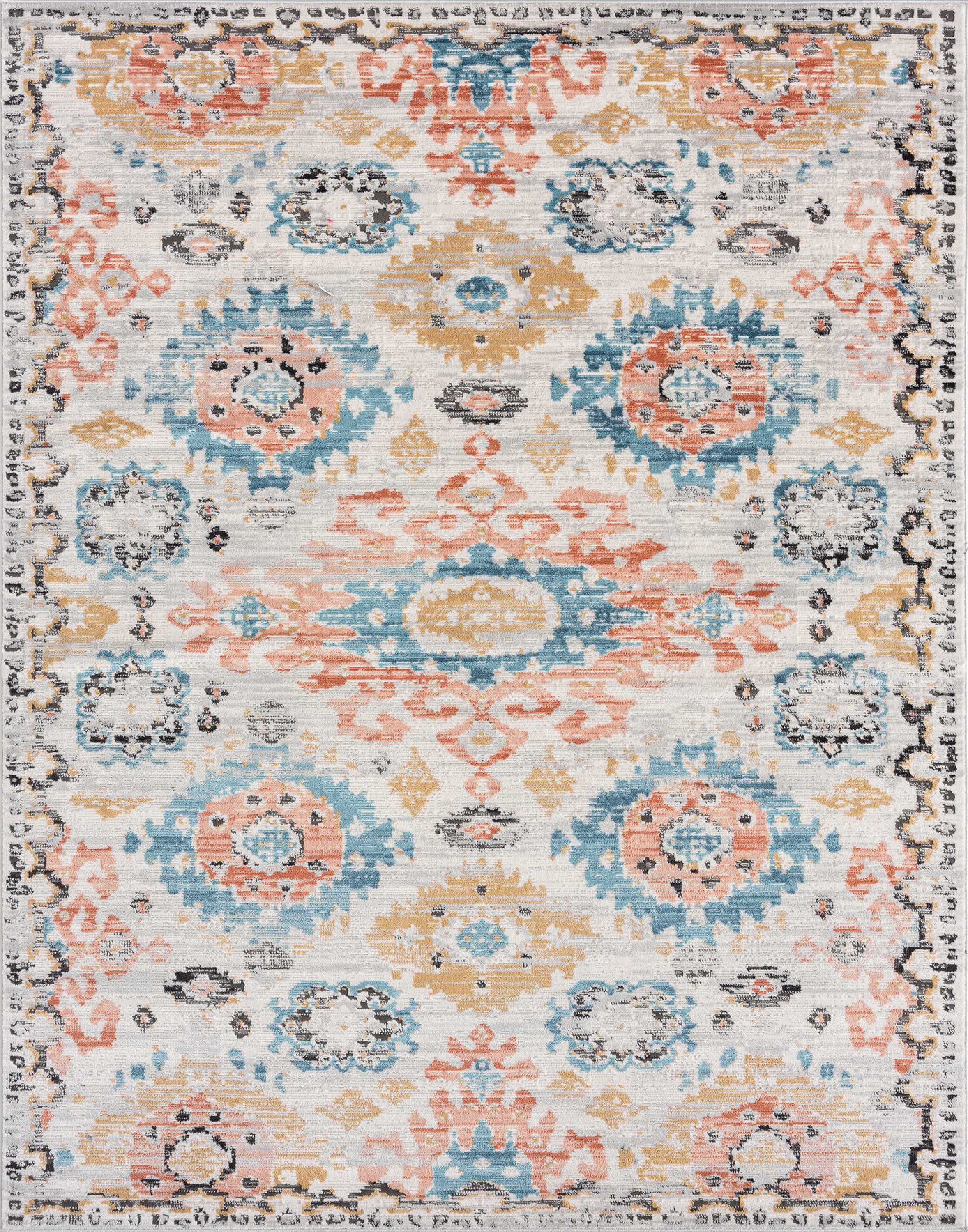 Anabel Traditional 8' x 10' Aqua and Peach Polypropylene & Polyester Indoor Area Rug
