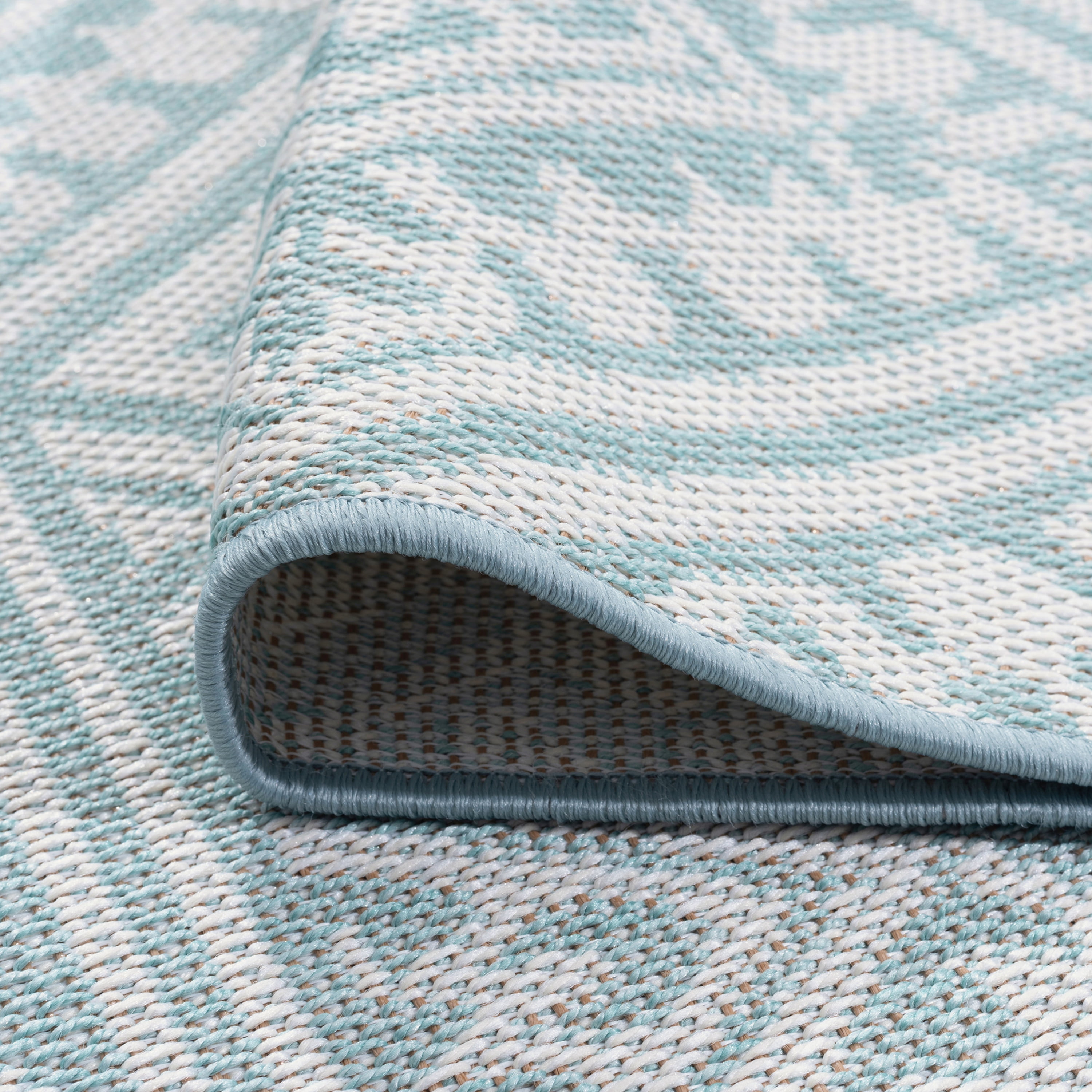 5x7 Water Resistant, Indoor Outdoor Rugs for Patios, Front Door Entry, Entryway, Deck, Porch, Balcony | Outside Area Rug for Patio | Aqua, Tribal | Size: 5' x 6'11''