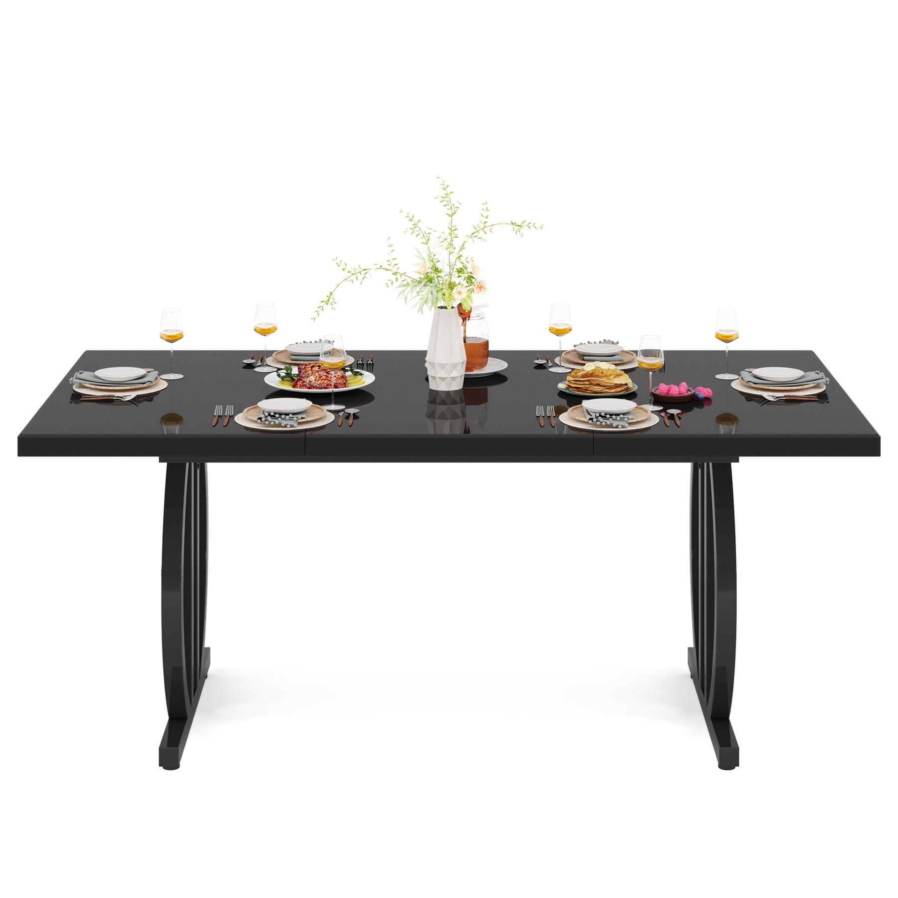 Fnova 63" Modern Dining Table for 6-8 People, Rectangular Kitchen Table with Sturdy Metal Frame, Dinner Table for Dining Room, Kitchen, Living Room, Home Office, Apartment