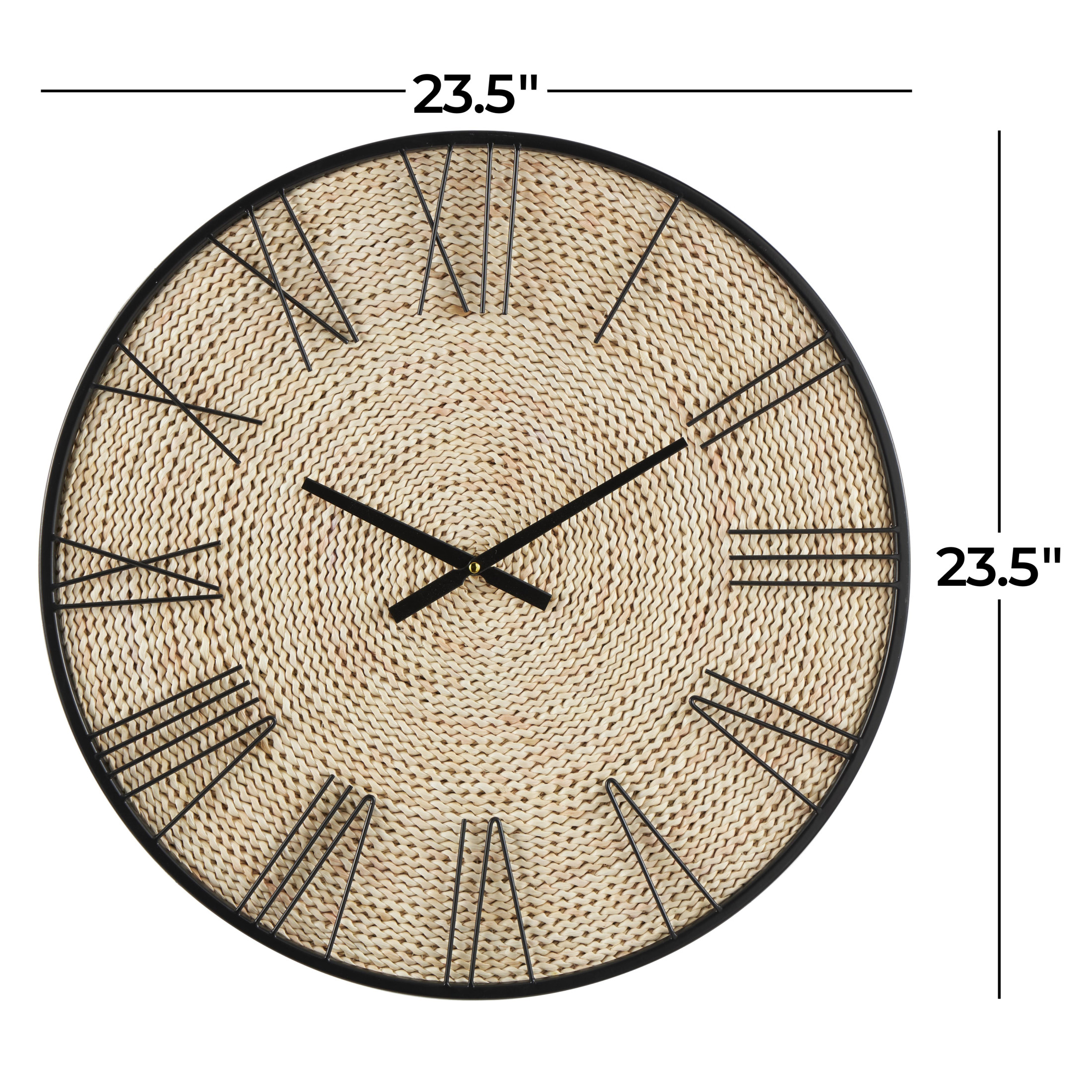 DecMode 24" Brown Jute Rope Coiled Wall Clock with Black Metal Frame