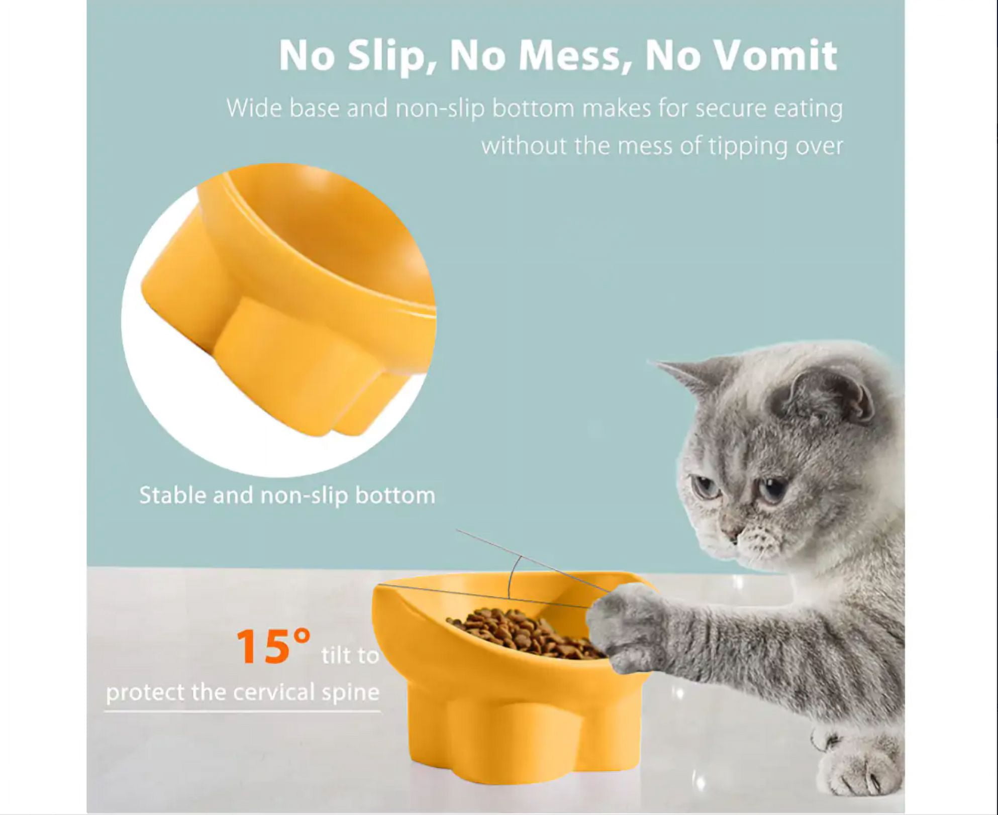 Elevated Cat Bowls Ceramic Raised Cat Food Bowl for Protecting Pet's Spine-orange