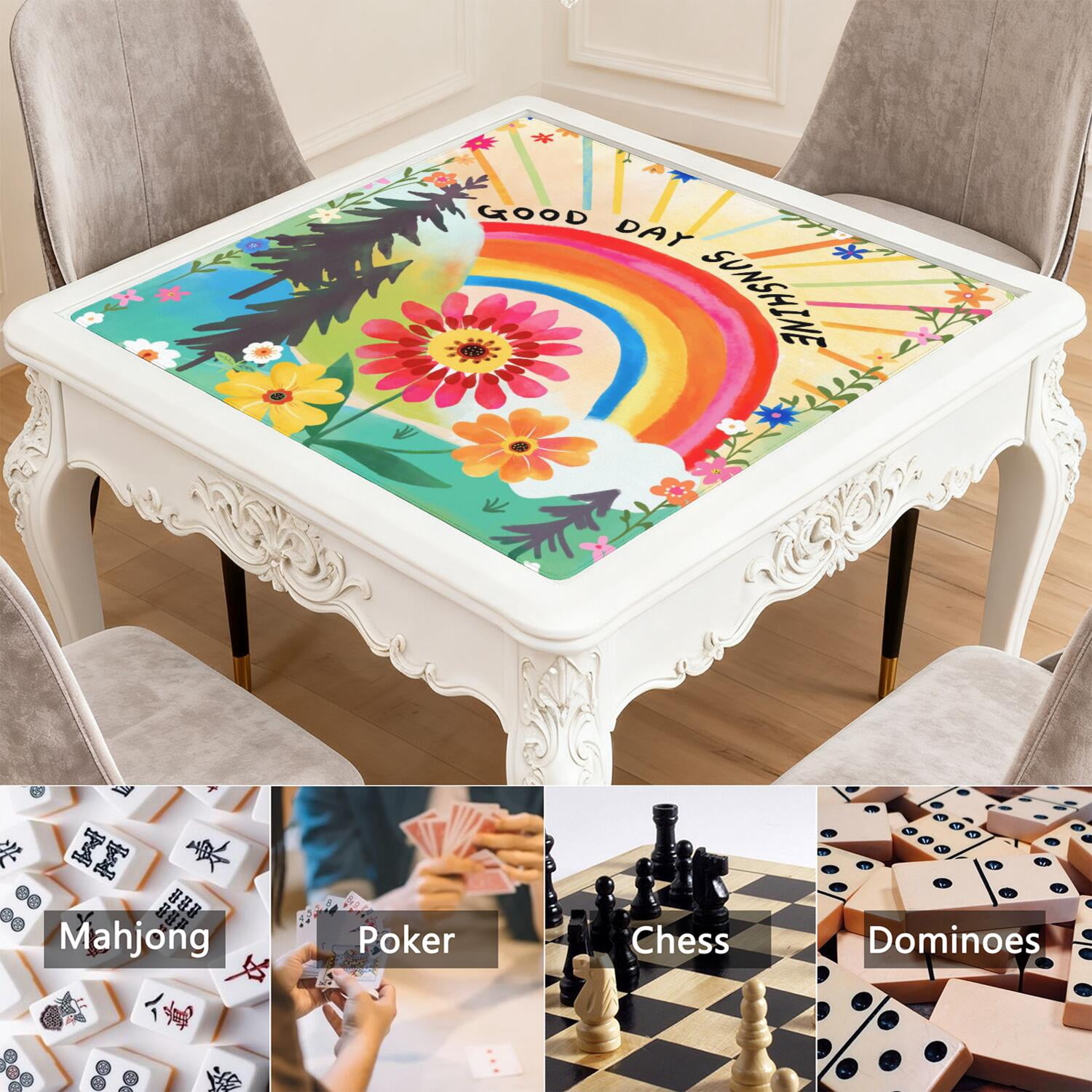 Traditional Boho Style Rubber Mahjong Table Cover 31.5x31.5 Inch Large Mat Features Non-Skid Bottom for Stability and Noise Reduction for Tiles and Games
