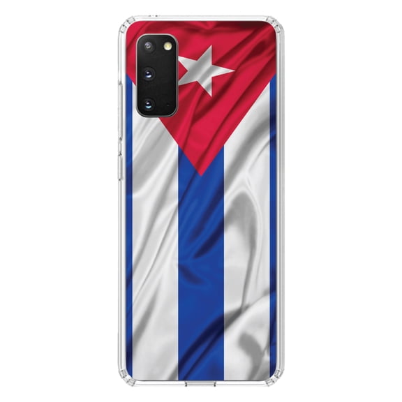 DistinctInk Clear Shockproof Hybrid Case for Galaxy S20 PLUS / 5G (6.7" Screen) - TPU Bumper, Acrylic Back, Tempered Glass Screen Protector - Red White Blue Cuban Flag Cuba