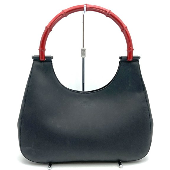 Pre-Owned GUCCI 001 3739 Shoulder Bag Leather/Bamboo Black/Red Women's (Good)