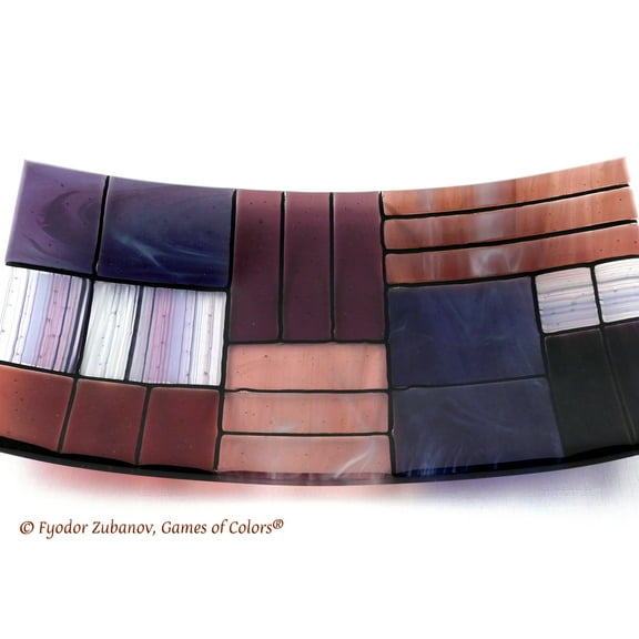 A rectangular fused glass plate "A Gentle color mix - Purples"