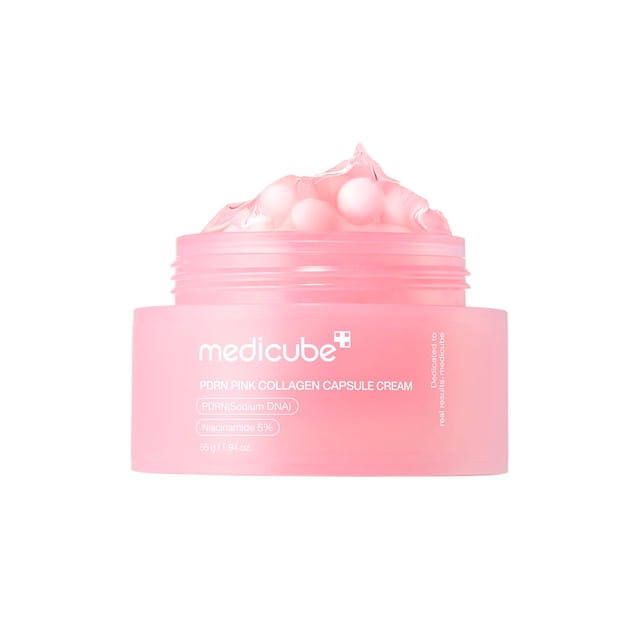 medicube Salmon DNA PDRN Crema de cápsula de colágeno rosa, hidratante facial | Crema hidratante ligera | PDRN, niacinamida para tono de piel desigual, hidratación bri