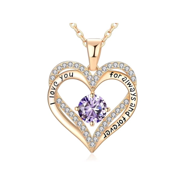 Piedra de Nacimiento de Febrero, Collar de Oro Rosa de 18K, Regalo de Joyería de Cumpleaños para Mujer, Novia, Hija, Regalo de Cumpleaños para Esposa, Regalo Del Día de San Valentín