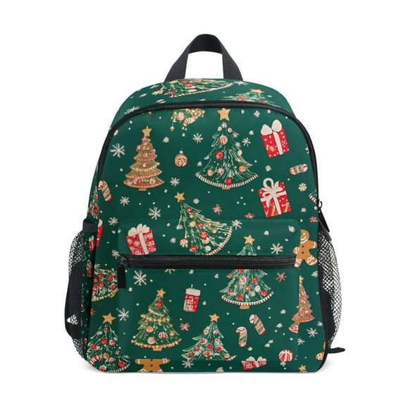 FORMRS School Backpack with Front Zippered Pocket 12" Student Travel Daypack, Green Christmas Gingerbread