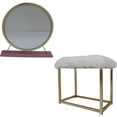 thumbnail image 1 of ACME Adao Vanity Mirror & Stool in Faux Fur Mirror Pink & Gold Finish, 1 of 4